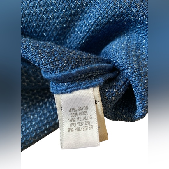 NEW ST. JOHN Blue Metallic Boucle Tweed Knit Sheath Zip Rhinestone Dress 8 $1395 - Picture 2 of 5